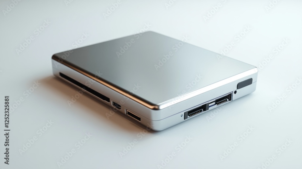 Silver external hard drive on white background; data storage (1) Silver external hard drive on white background; data storage (1)