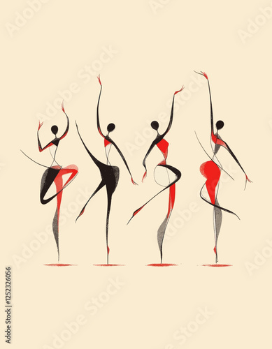 Elegant Artistic Rendition of Ballet Dancers in Red and Black