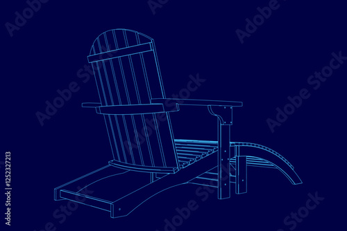 A blue chair with a back and a foot rest. The chair is shown in a blue drawing