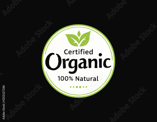 Certified Organic, 100% Natural Stamp with Green Leaf Emblem