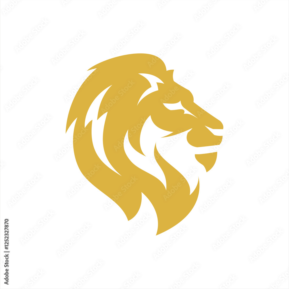 Fototapeta premium Gold plate lion head simple illustration logo design 