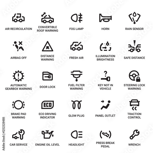 Car Dashboard Category Outline Pictogram Icons Set