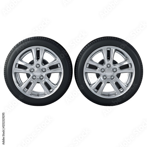 Two New Chrome Alloy Car Wheels with Black Tires