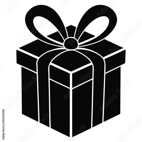 Gift Box with ribbon, black gift box silhouette icon vector illustration white background