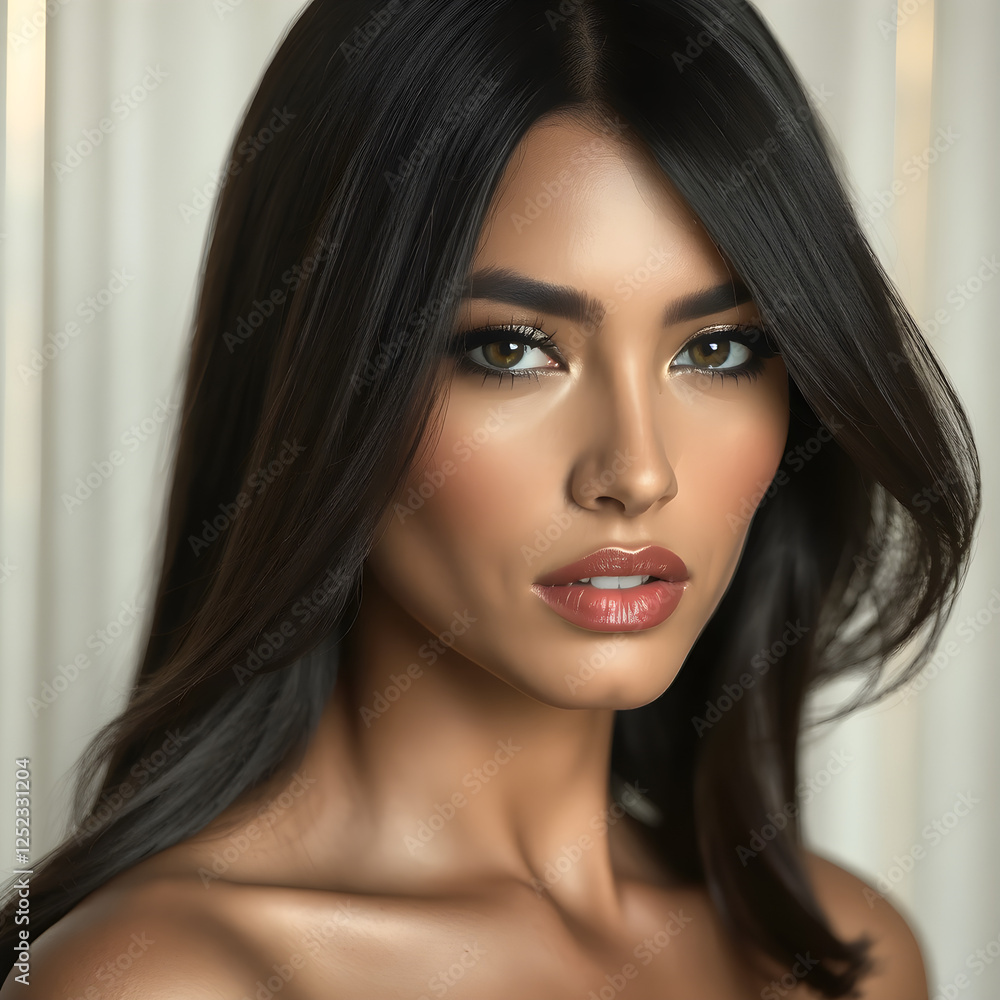 Una imagen radiante con un maquillaje que resalta su esplendor facial. Una imagen radiante con un maquillaje que resalta su esplendor facial.