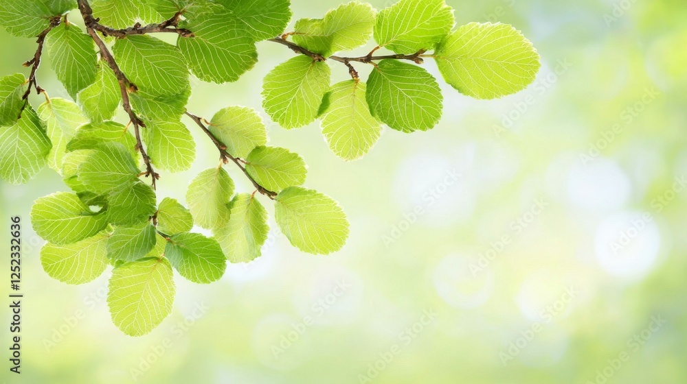 Fresh green leaves on a branch, vibrant spring foliage against a soft, blurred background of nature. Fresh green leaves on a branch, vibrant spring foliage against a soft, blurred background of nature.