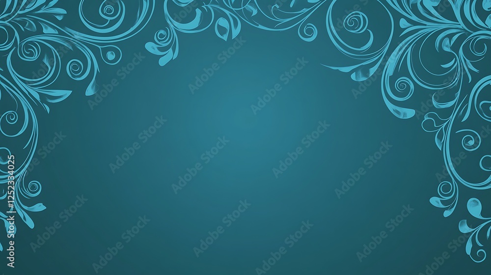 Teal Background with Swirling Floral Corner Designs Teal Background with Swirling Floral Corner Designs