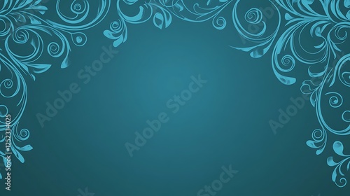 Wallpaper Mural Teal Background with Swirling Floral Corner Designs Torontodigital.ca