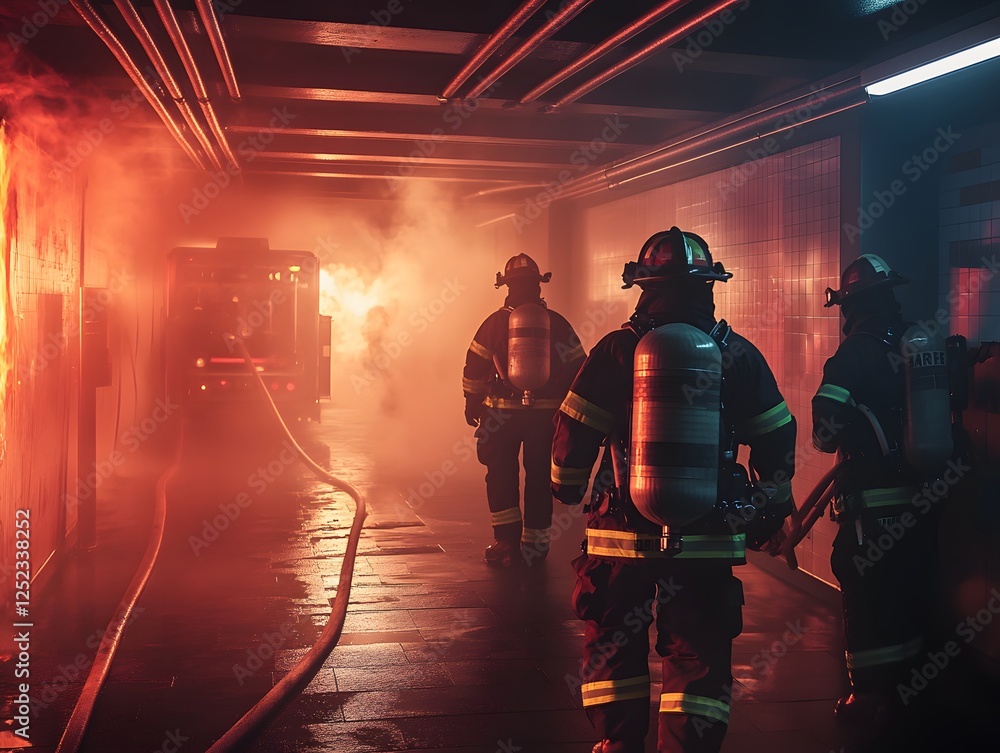 custom made wallpaper toronto digitalA dramatic scene of firefighters battling a blaze, showcasing bravery and teamwork in the face of danger