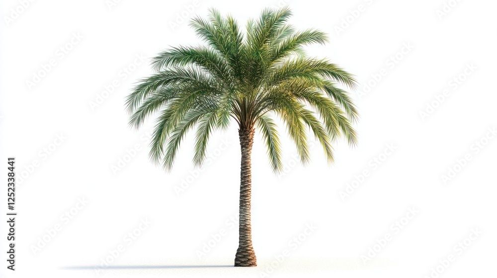 Obraz premium Single palm tree, isolated, white background, tropical design