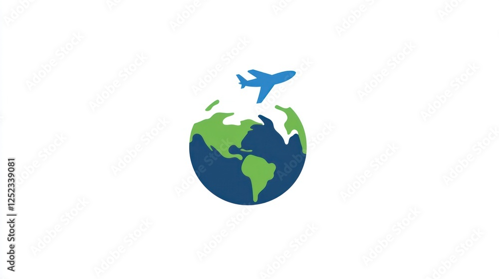 Global travel concept, plane over earth, simple design, background white Global travel concept, plane over earth, simple design, background white