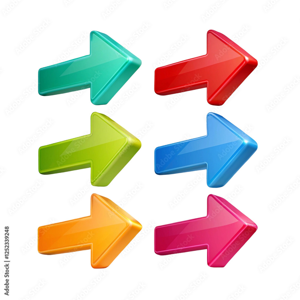 Gradient colored 3D arrow icons Isolated on a transparent background Gradient colored 3D arrow icons Isolated on a transparent background
