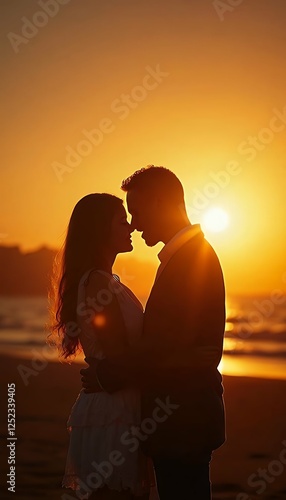 Obraz na płótnie loving couple silhouette people love romance silhouette couple loving 2 life adult male dating cut-out sun female wave partner family true all design woman man flare kissing hair wedding art idylli w salonie