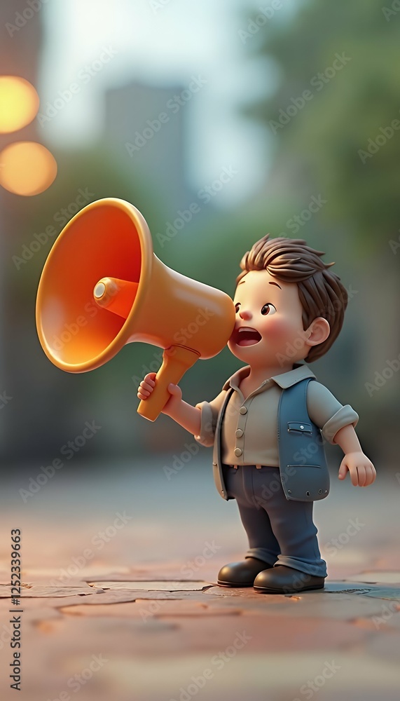 3d small people megaphone three-dimensional small people megaphone abstract human assert communicate humor idea loud man manager news notify protest red release represent reproach say shout speak