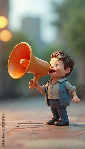 Obraz na płótnie 3d small people megaphone three-dimensional small people megaphone abstract human assert communicate humor idea loud man manager news notify protest red release represent reproach say shout speak w salonie