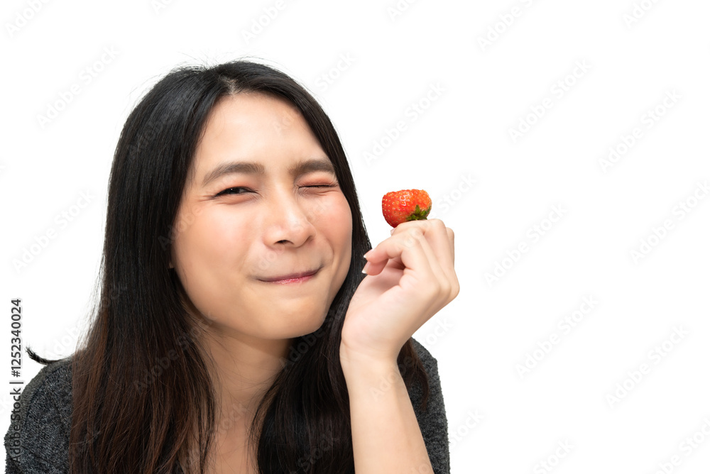 Woman eat strawberry red berry fruit sweet juicy Woman eat strawberry red berry fruit sweet juicy