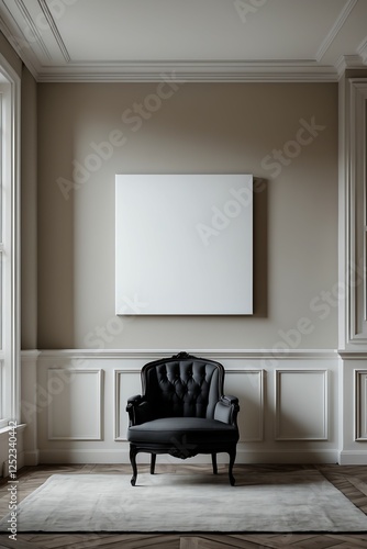 Mockup of a Blank White Canvas on a Wall with Sofa Interior Perfect for Showcasing Your Designs in a Stylish Setting