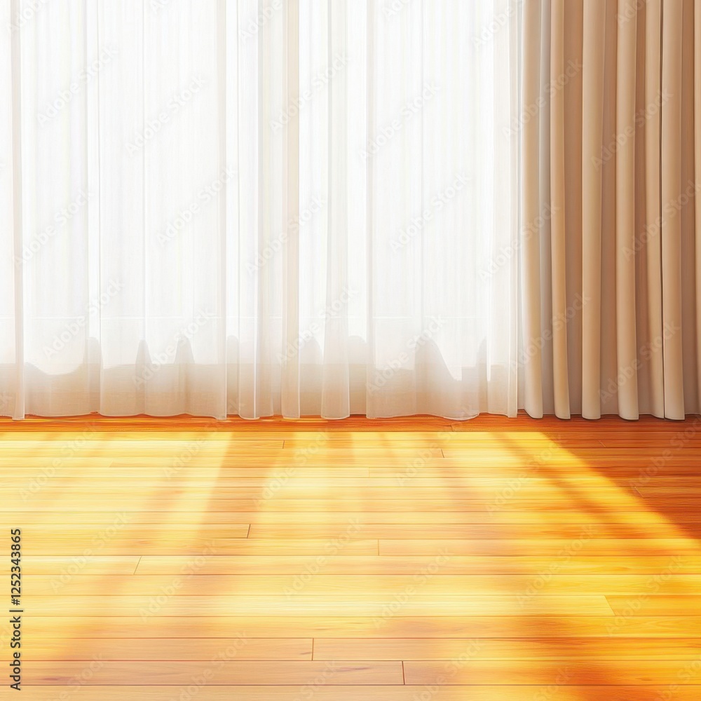 Sunlight streams across polished wooden floor, illuminating soft drapes in a bright and airy interior. Sunlight streams across polished wooden floor, illuminating soft drapes in a bright and airy interior.