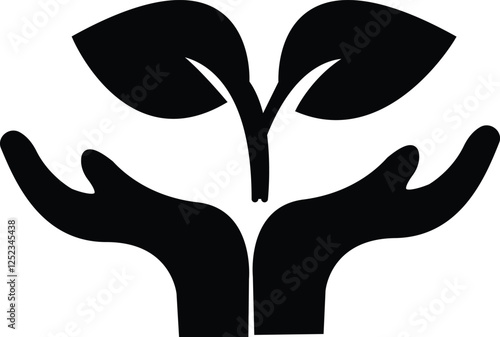  Line icon of hands cradling a plant, representing care for nature, sustainability, or environmental stewardship.