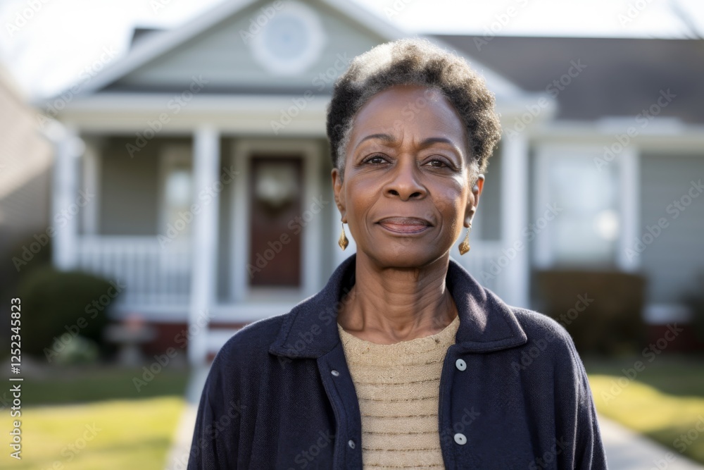 Obraz premium Portrait of a senior African American woman in front of suburban home