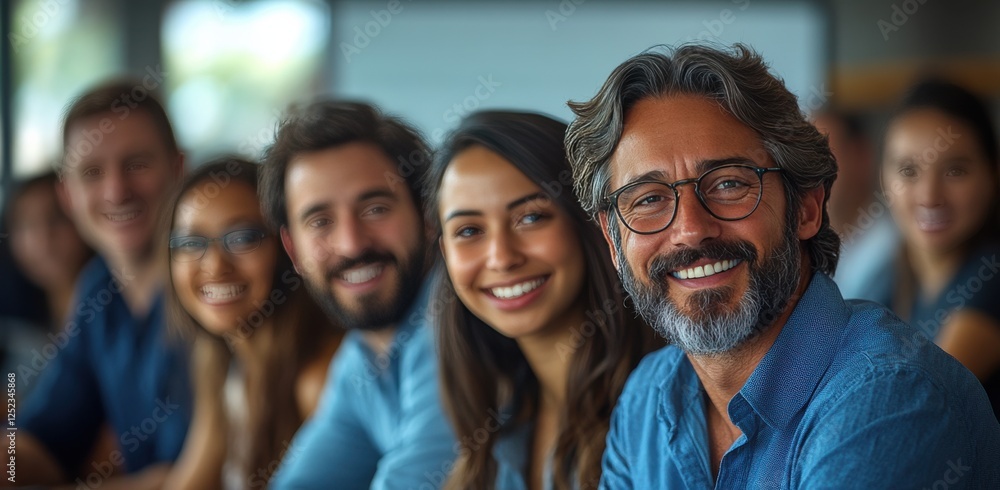 A group of people are smiling and posing for a photo A group of people are smiling and posing for a photo