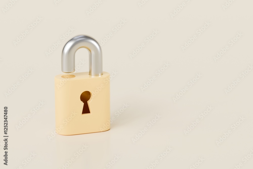3d Yellow Padlock icon. Data protection, private access, password security access, privacy protection. Security concept. Minimal Cartoon Unlocked Padlock isolated on transparent background. 3d render. 3d Yellow Padlock icon. Data protection, private access, password security access, privacy protection. Security concept. Minimal Cartoon Unlocked Padlock isolated on transparent background. 3d render.