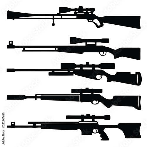 Firearm Silhouette Icons Vector Set of Rifles and Weapons