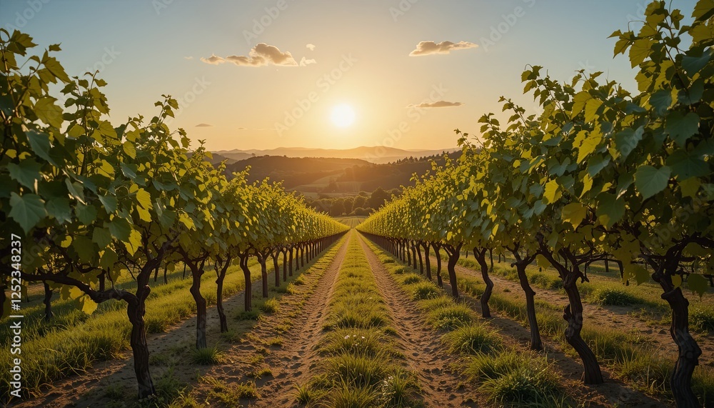 Fototapeta premium Sunset vineyard walk napa valley landscape photography natural setting perspective serenity