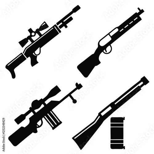 Gun Silhouette Set Military and Hunting Rifle Icons