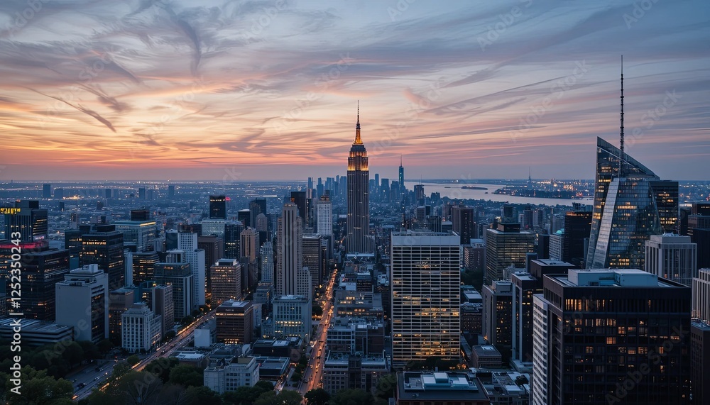Obraz premium Dusk cityscape photography new york gigapixel cgi urban aerial skyline