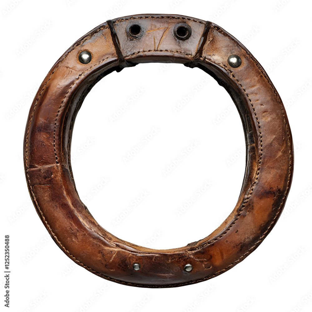 Obraz premium Antique Brown Leather Circular Frame, Vintage, Aged, Rustic, Handcrafted