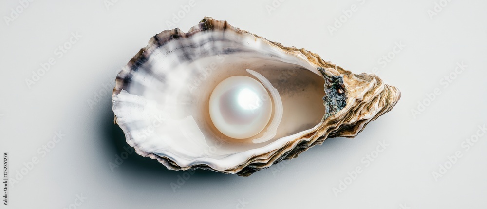 White pearl nestled in a shell on a plain white background showcasing natural beauty and elegance White pearl nestled in a shell on a plain white background showcasing natural beauty and elegance
