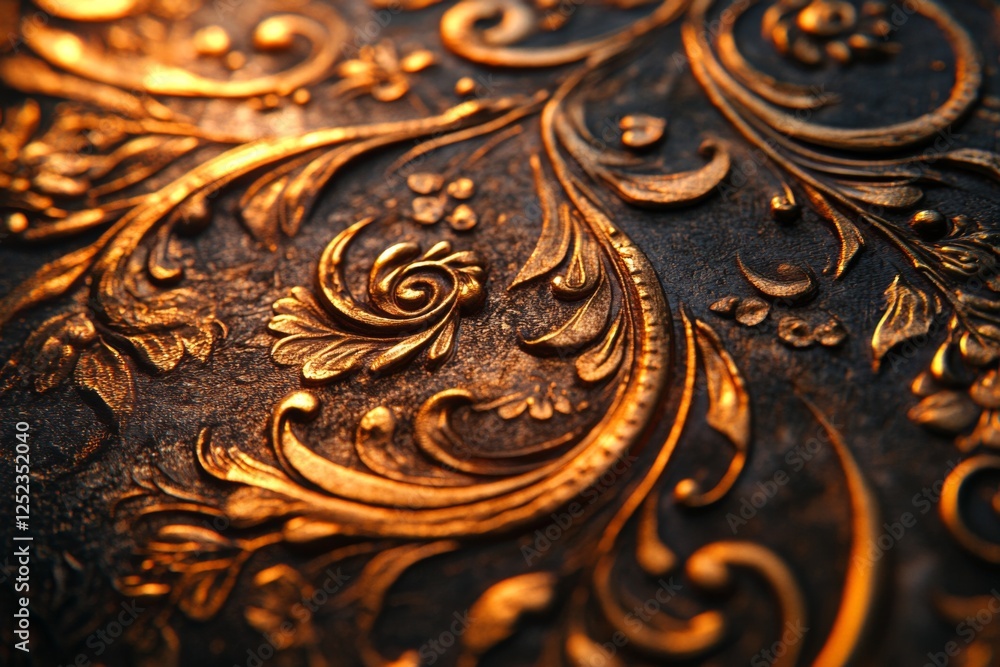 Close-up of ornate golden patterns on a textured surface Close-up of ornate golden patterns on a textured surface