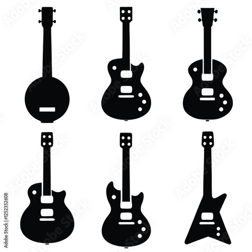 Guitar Set Silhouettes Classic and Modern String Instruments