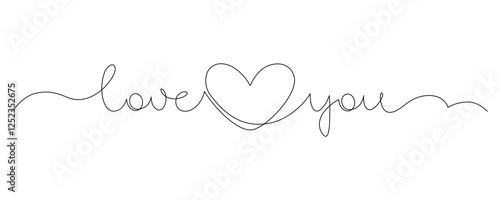 Cuadro en lienzo Phrase Love you , drawn with continuous line hand lettering, word, handwriting,