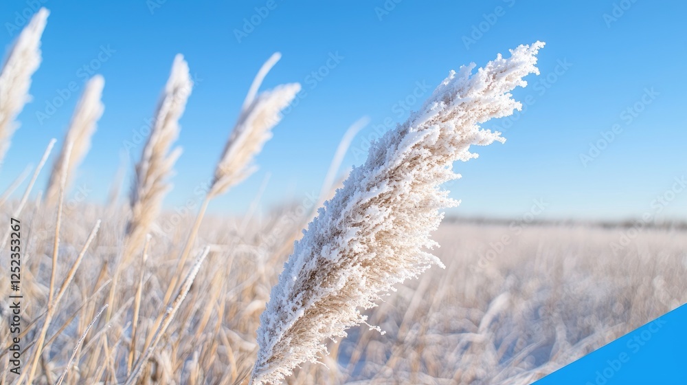 Fototapeta premium Frosty Grass Field Under Clear Sky