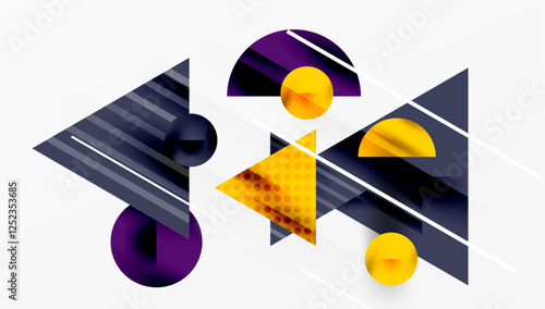 Modern Abstract Design with Overlapping Transparent Triangles and Circles