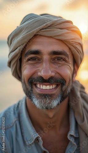 Obraz na płótnie background man beach lifestyle grinning hijab 40s portrait aring photography portrait head shot happy cheerful grateful smiling gleeful beaming delighted joyful amused professional middle-aged w salonie