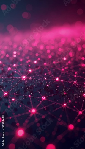 Obraz na płótnie backdrop interconnected nodes wide visualization network magenta neon vibrant panoramic wide panoramic visualisation interconnected network node neon magenta technology cyberspace connectivity datum w salonie