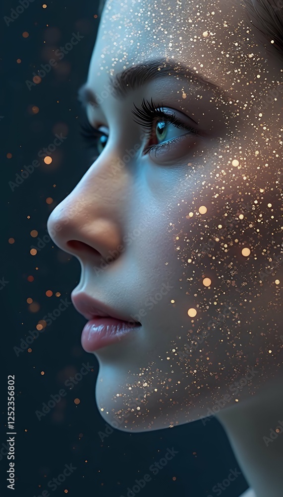 face female face overlay lines recognition illustration concept dots female face human head illustration security digital wireframe high technology recognition overlay technology verification