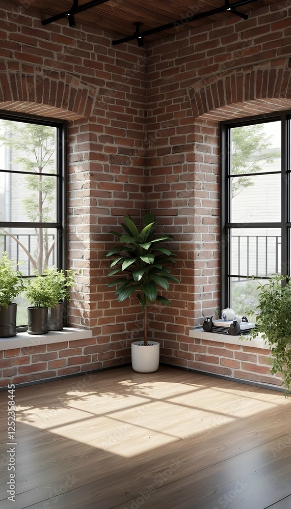 mock 3d panel windows wall room classic brick render up interior wall classic loft illustration architecture background black board brick brickwork brown building business classic dark design empty
