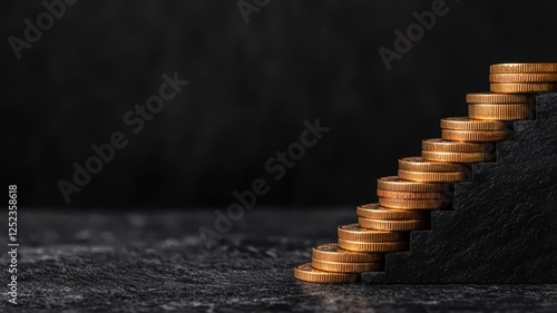 A stack of coins rises against a dark background, symbolizing wealth accumulation and financial growth.
