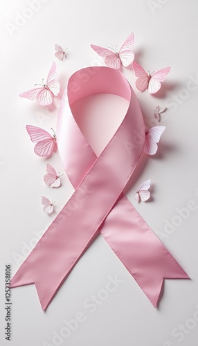 Obraz na płótnie butterflies banner copy ribbon month made pink cancer space breast awareness butterfly pink care banner support beauty day solidarity bow life illustration poster ribbon health care sick generative w salonie