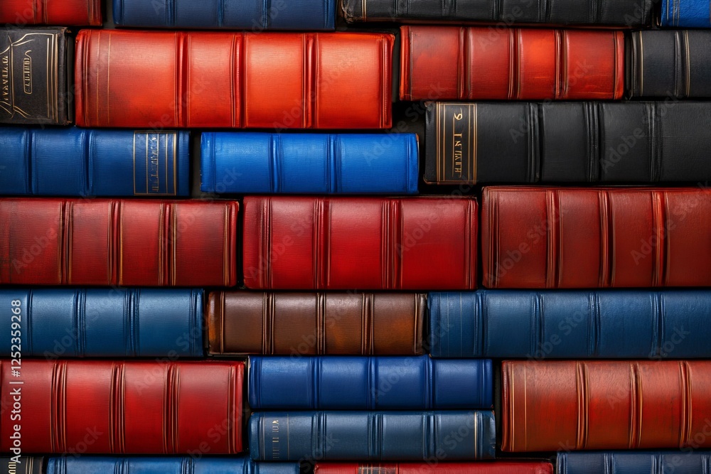 Library Books in Red and Blue Indoor Space Photography Close-Up Colors and Textures