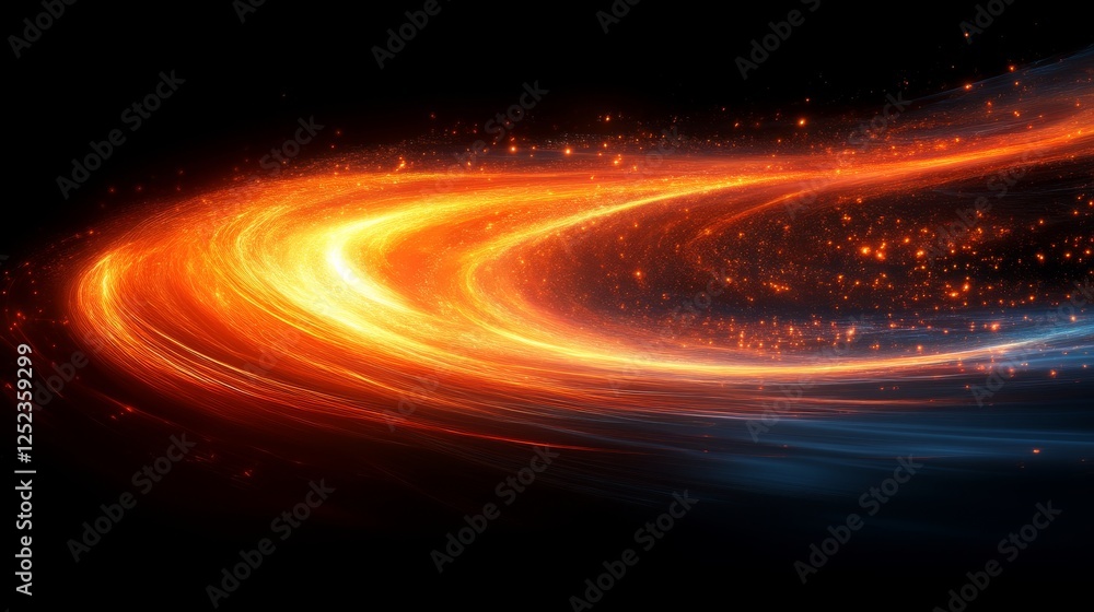 Obraz premium Fiery cosmic swirl with glowing particles, dynamic energy waves. Abstract space and energy concept