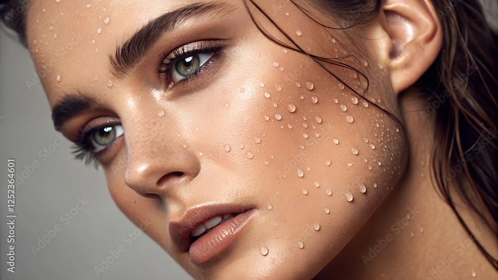 Woman's Face with Water Droplets, Close-up Portrait, Sensual, Beauty, Freshness
Woman's Face with Water Droplets, Close-up Portrait, Sensual, Beauty, Freshness