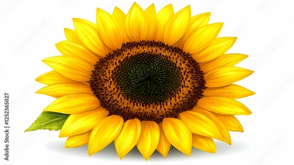Sunflower blossom, bright yellow petals, white background, summer Sunflower blossom, bright yellow petals, white background, summer