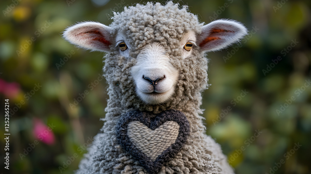 A fluffy sheep with a heart-shaped wool pattern A fluffy sheep with a heart-shaped wool pattern