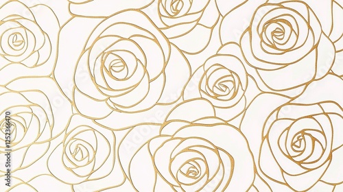 Fototapeta Naklejka Na Ścianę i Meble -  Abstract seamless pattern featuring rose flower outlines with golden lines on a white background, designed for wedding invitations, packaging, or elegant wallpaper. Vector illustration.  
