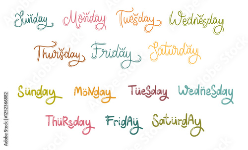 hand lettering name of days a week